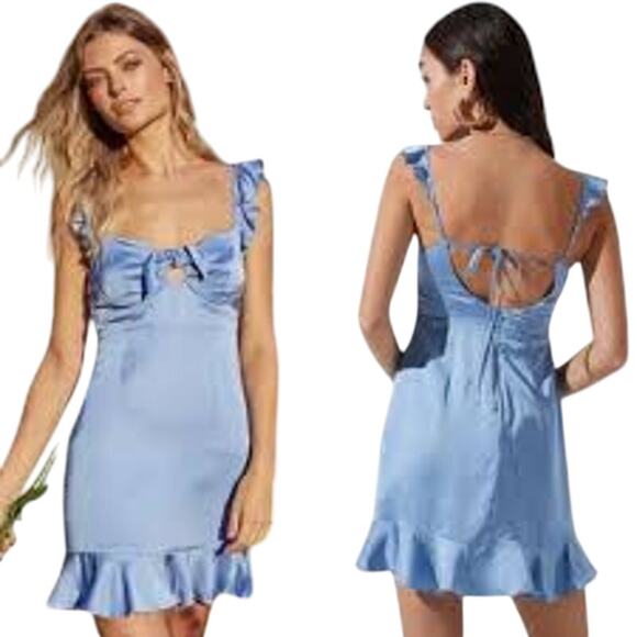 ASTR the Label / Revolve Marla Flutter Sleeve Mini Dress Blue Women’s Medium - Picture 1 of 7